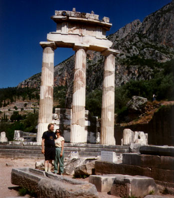 DELPHI: Paul and Paula in front of the Temenos.