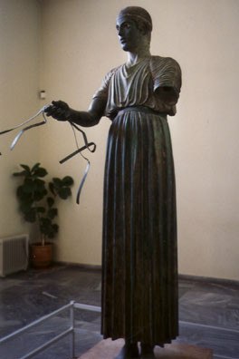 DELPHI: This famous bronze charioteer has inset eyes that gaze out at you unsettling like.