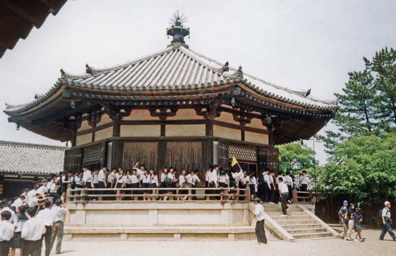NARA: The Hall of Visions at the Yaakushiji Temple Complex, containing an ancient "hidden statue" of Shotoko Taichi as an emanation of Kannon, shown only one day a year (no . . . not this day).. May 21, 1998