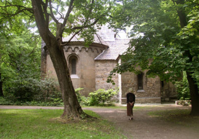 BUDAPEST: Approaching St. Michael's church from the side (in the foreground, Paula Elliot).