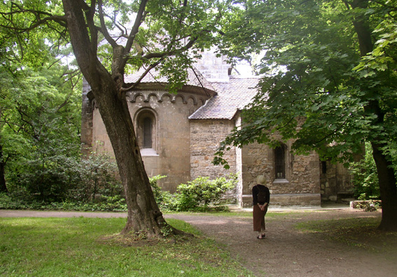 BUDAPEST: Approaching St. Michael's church from the side (in the foreground, Paula Elliot).
