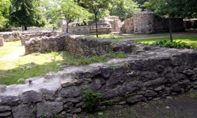 BUDAPEST: Ruins of the 13th century ruin of a Dominocan cloister on "Margaret Island" in the Danube River, named after the daughter of King Bela IV (1235-1270), who lived here. 13-14th century. It is this site which gives the island its name.