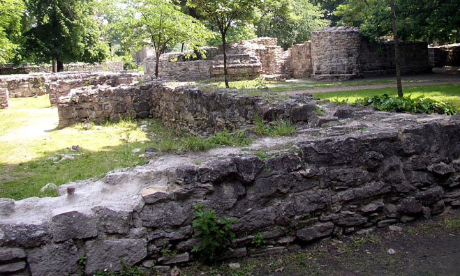 BUDAPEST: Ruins of the 13th century ruin of a Dominocan cloister on "Margaret Island" in the Danube River, named after the daughter of King Bela IV (1235-1270), who lived here. 13-14th century. It is this site which gives the island its name.
