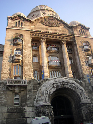 BUDAPEST: Around to the right is the entrance to the famous Gellert Baths. Note the ornate Art Nouveau decor.