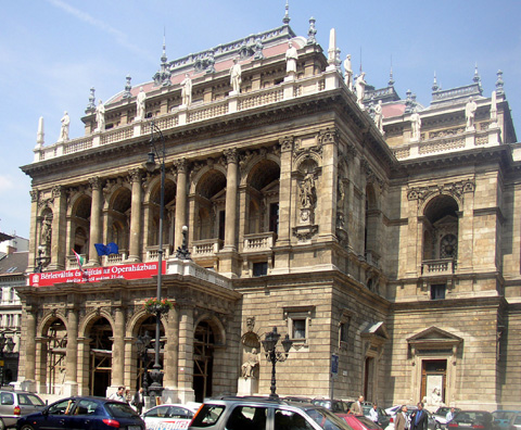 BUDAPEST: On our last night we attended the opera, paying less for third-balcony seats to Verdi's Otello than we were to pay a few days later in New York to go to a movie. Statues of famous composers stand along the top of the opera house.