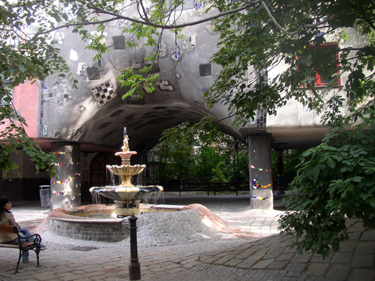 VIENNA: The typically curving paving of the courtyard reflects Hundertwasser's distaste for straight lines.