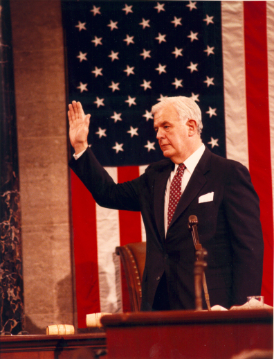 Thomas S. Foley with right hand raised.