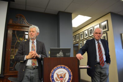 Kenton Bird and John Pierce speaking. 