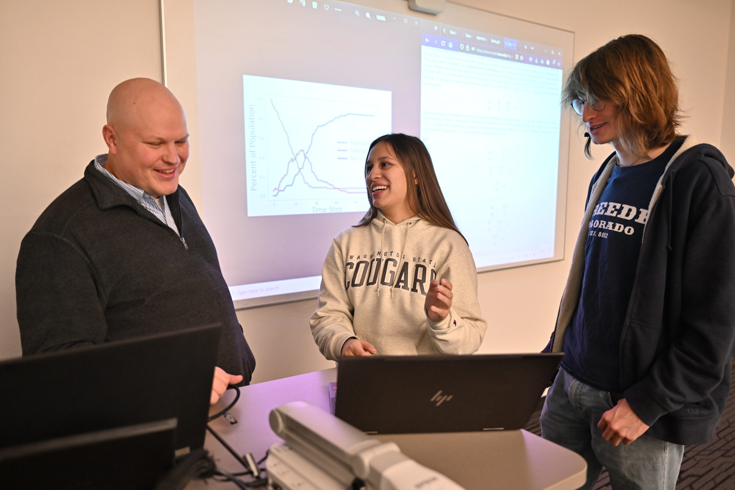 Students meeting with faculty.