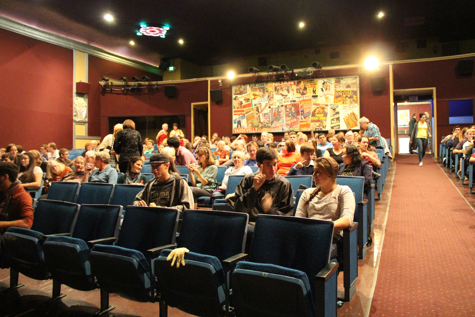A packed theater.
