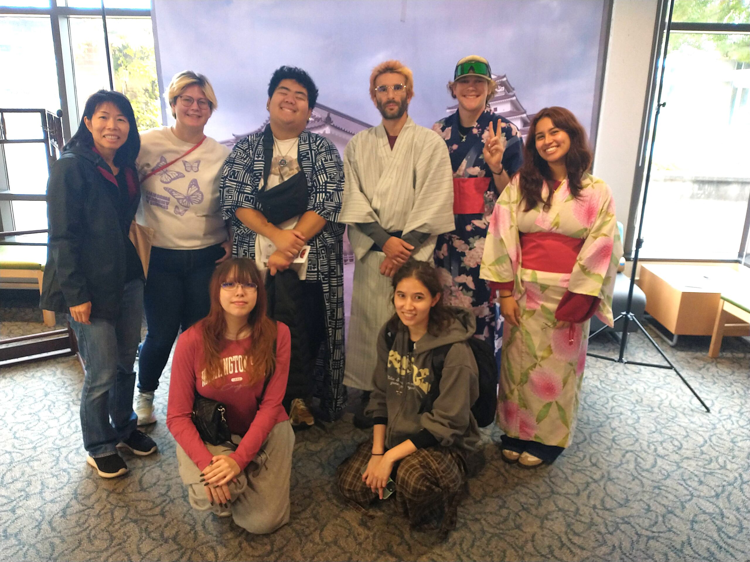 Students wearing traditional kimono