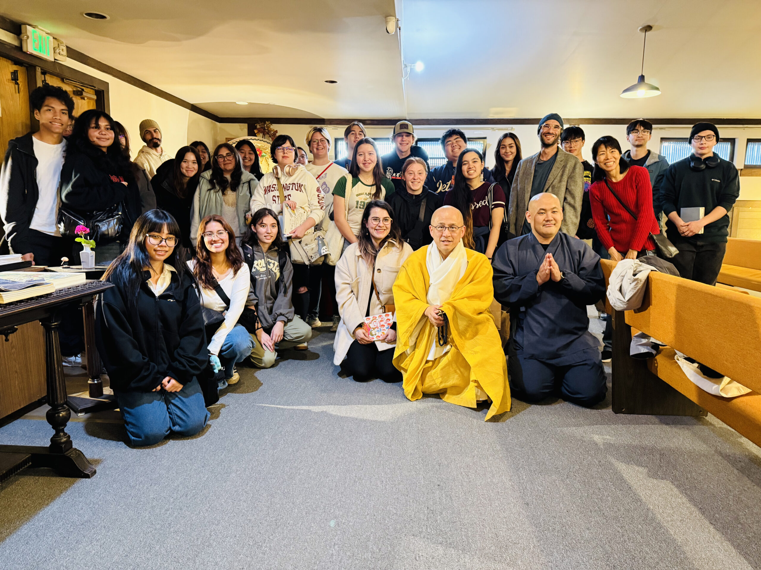 Students posing with the monks at the Seattle Koyasan Buddhist Temple