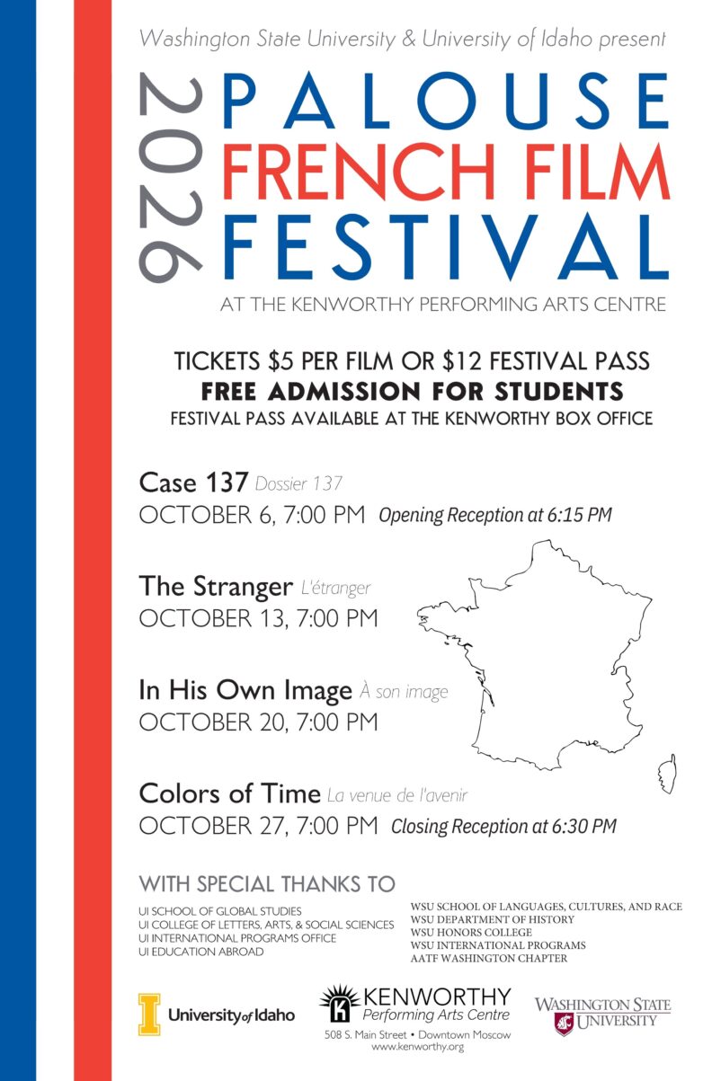 Palouse French Film Festival 2026 poster. All text on body of post.