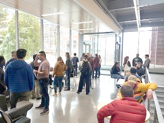 People gather inside during visitation weekend.