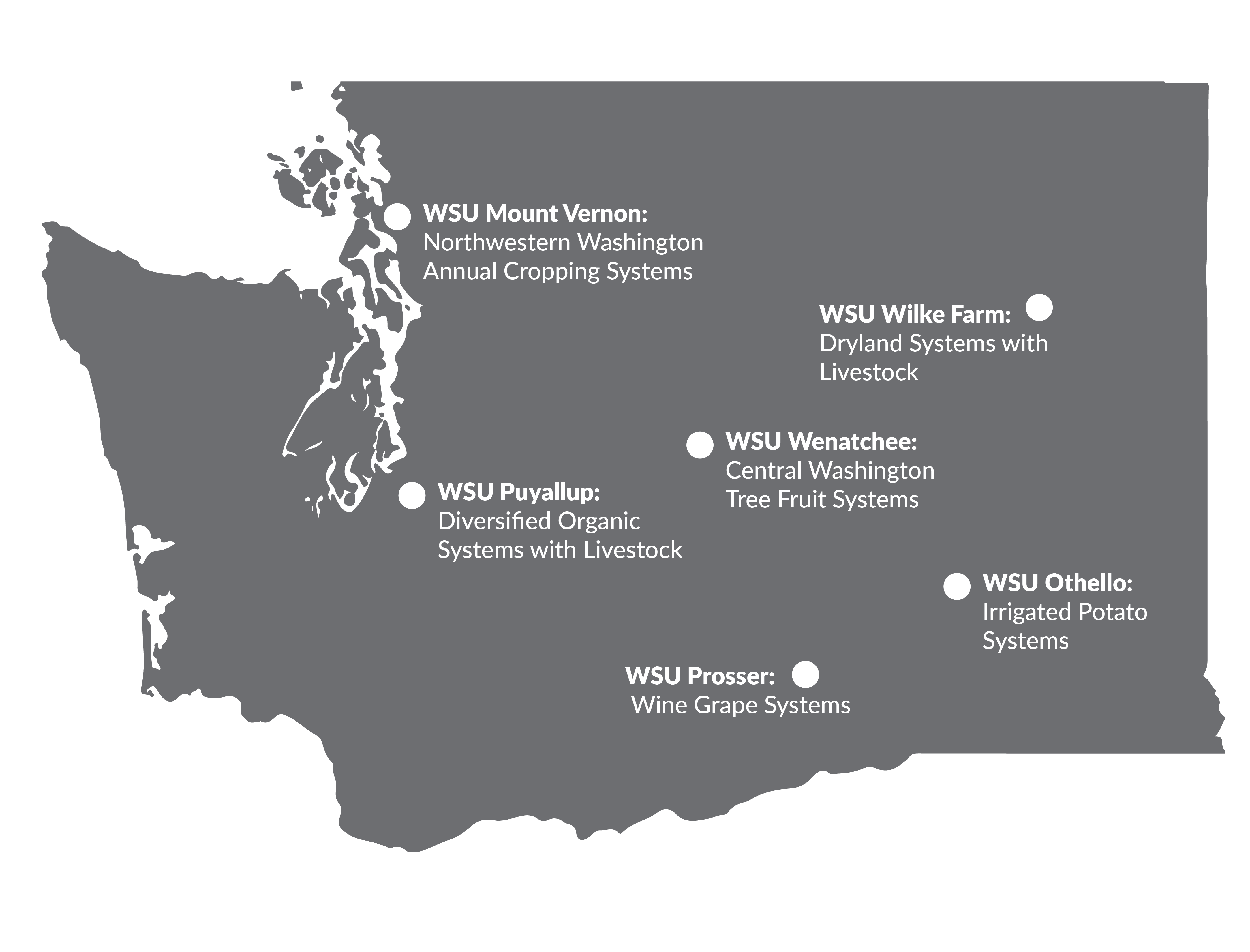 A Washington state map showing the locations of each of the LTAREs