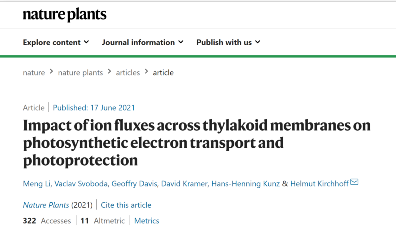 screenshot of article on Nature Plants website