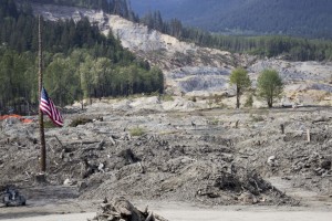 Flag in front of slide area