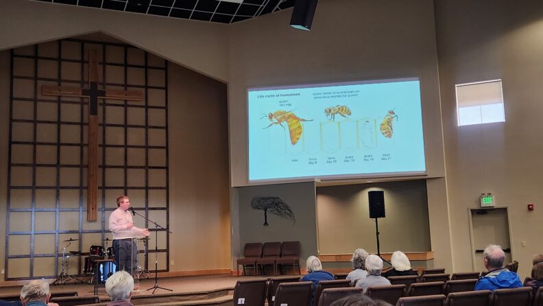 Riley Reed (Ph.D. candidate) presenting at the Sandhill Crane Festival 2024 in Othello