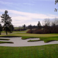 A sand pit at a golf course.