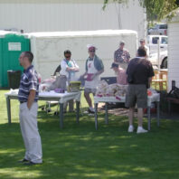 People preparing lunch for field day.