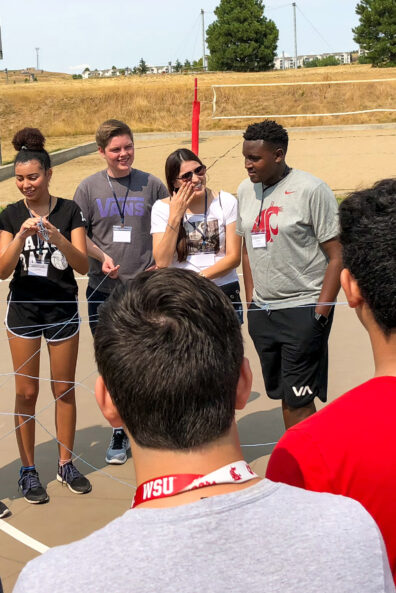 LSAMP students network with each other at a ropes course during the annual LSAMP Bridge Worshop.