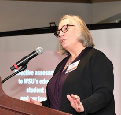 Vice Provost Mary Wack speaking at 2019 Celebration of Assessment Excellence.