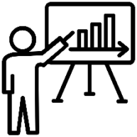 Person presenting data displayed on an easel representing analysis of assessment data.