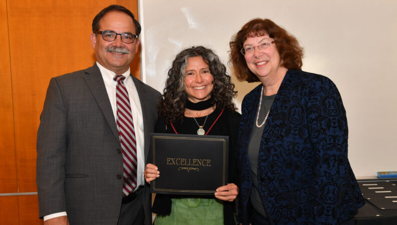 Provost Dan Bernardo and Vice Provost Erica Austin presenting a certificate to Landscape Architecture.