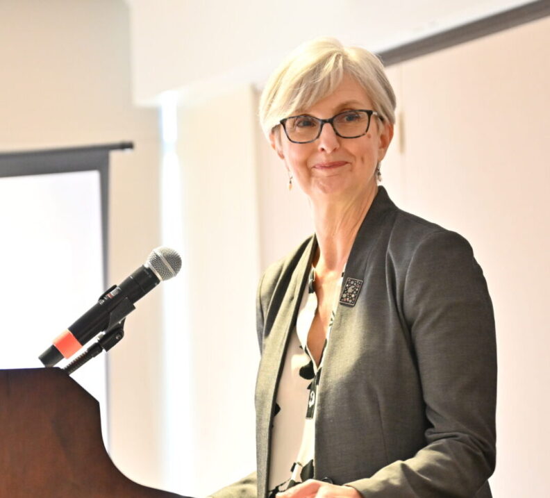 Provost Elizabeth Chilton speaking at the 2022 Celebration of Assessment Excellence.