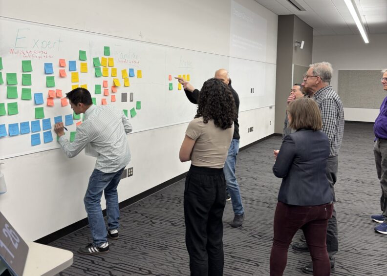 Physics faculty collaborating at Spring 2025 retreat