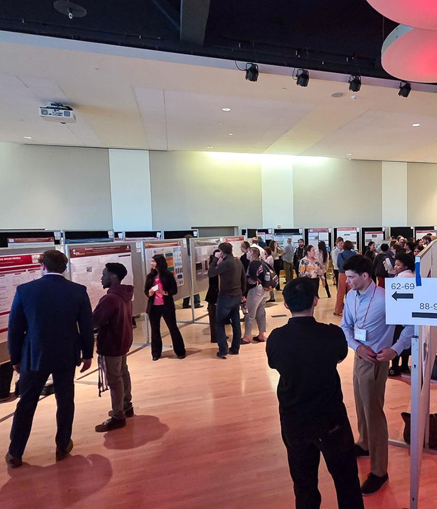 Undergraduate researchers present their work in the CUB Senior Ballroom during the annual SURCA event.