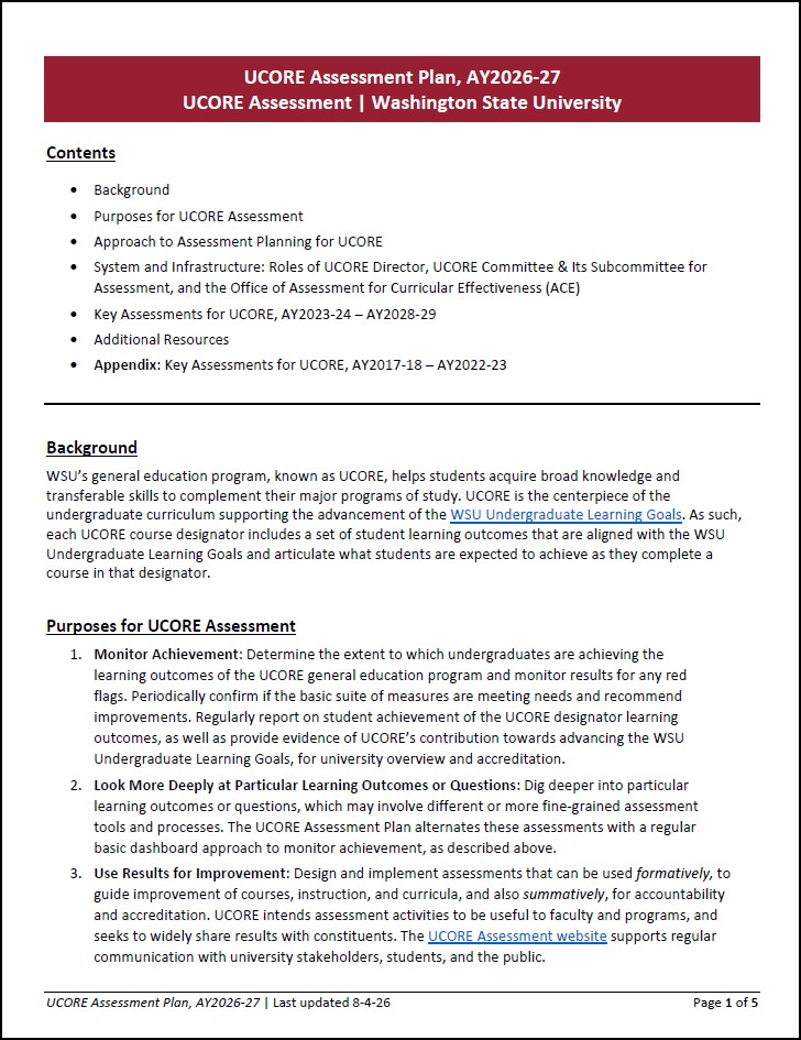 Thumbnail of the UCORE Assessment Plan.