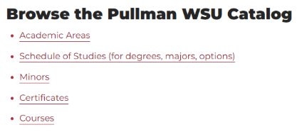 Screenshot of menu from Pullman WSU Catalog.