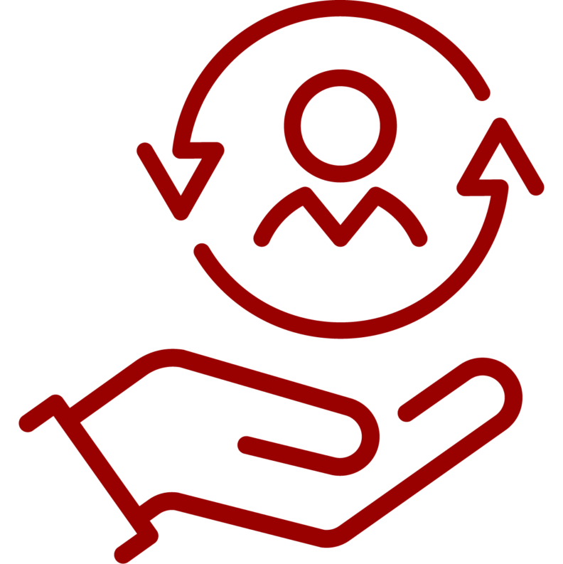 A hand holding a cycle symbol containing a person’s silhouette signifying the NACE career readiness competency “Equity and Inclusion.”