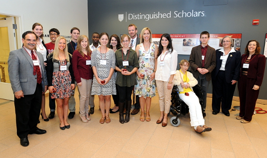 The group of Distinguished Scholars recognized at the event pose together with Drs. Bernardo, Wack, and Sanchez-Lanier.