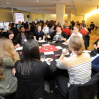 Samantha Gizerian speaks to students at the freshman scholars progression 2018 event