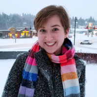 Closeup of Udall award winner Jacklyn Brendible on a snowy Pullman campus.