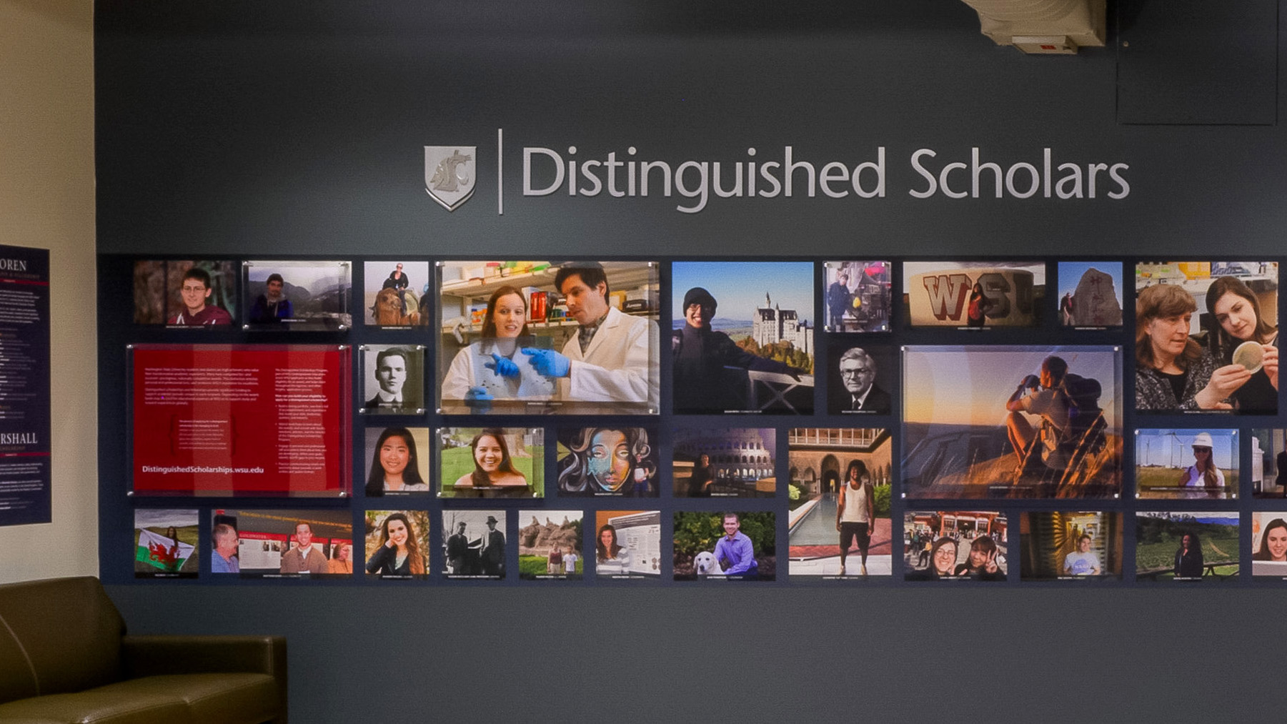 Left-hand side of the north wall of the Distinguished Scholars gallery.