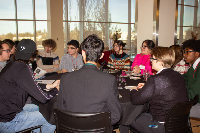 Full resolution of Scott Stevison and Danielle Logan hosting a table talk.