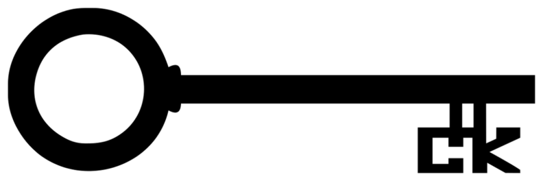 Antique key with an "O" shaped bow and the letters "C" and "K" forming the bits at the end of the blade.