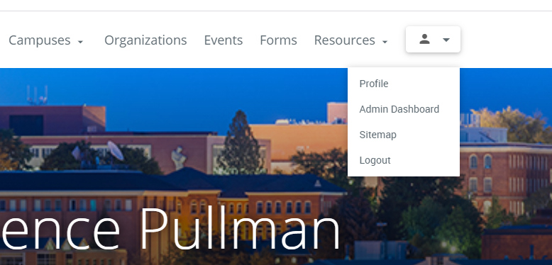 A screenshot of the Presence website showing the menu that appears once the user is logged in and the profile button is activated.