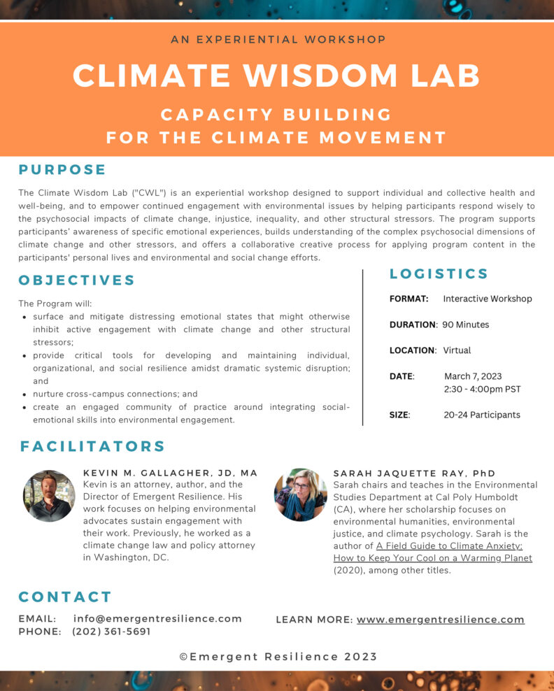 Flyer for the Climate Wisdom Lab Interactive Workshop (download as a PDF).
