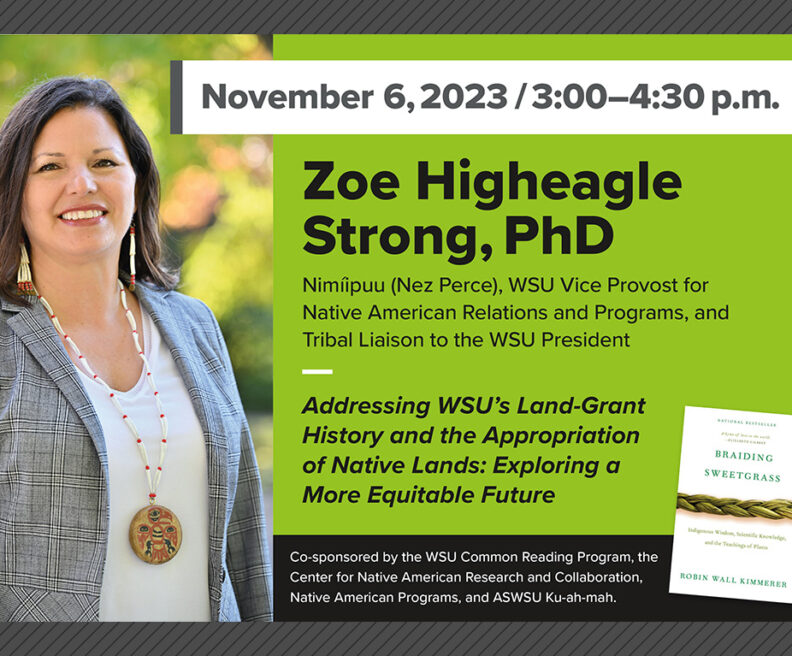 Informational flyer for Zoe Higheagle Strong's lecture on Nov. 6, 2023 at 3:00 p.m. Further details and a registration link are included the caption below.