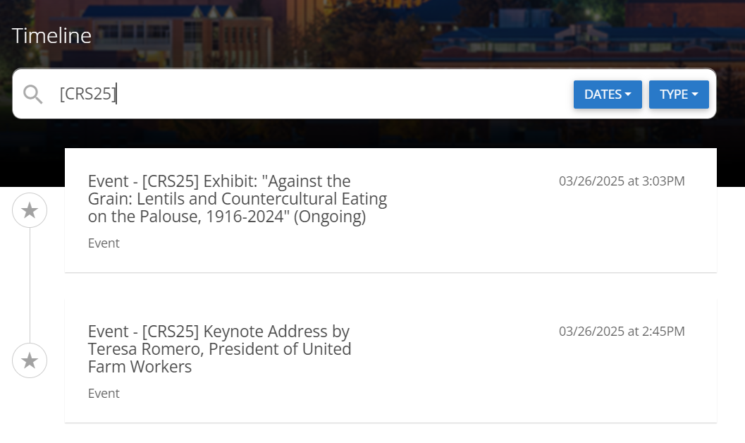 How to use the [CRS25] label in Coug Presence to search one's timeline for attended Common Reading events.