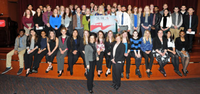 Wide angle group photo of all award winners at SURCA 2018