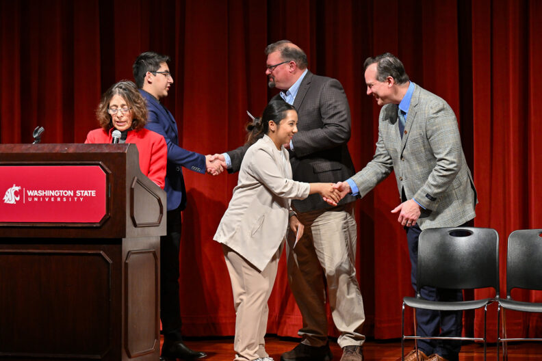SURCA 2023 undergraduate presenters are called to the stage at the awards ceremony to be recognized for their presentations, which received top marks.