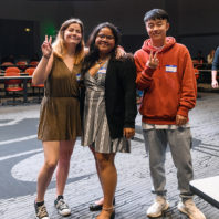 First-place winners Bryn Rosemore, team leader Amaya Kaipat, and Hsien-you Chao pose for the camera at the conclusion of the 2019 Abobe Creative Jam at Washington State University.