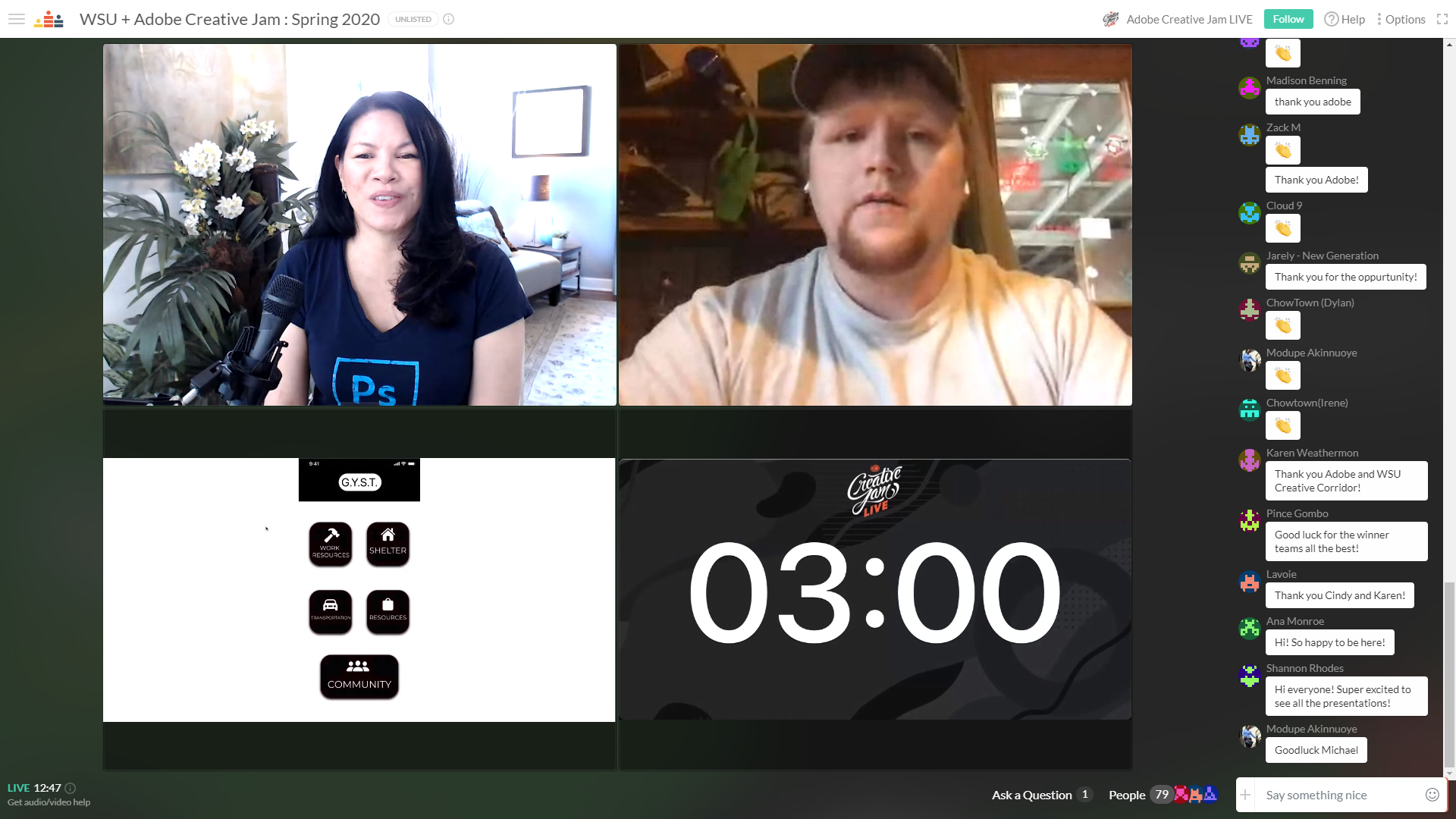 Screen capture of WSU student Michael Haskins presenting his team's project during the Spring 2020 Adobe Creative Jam.