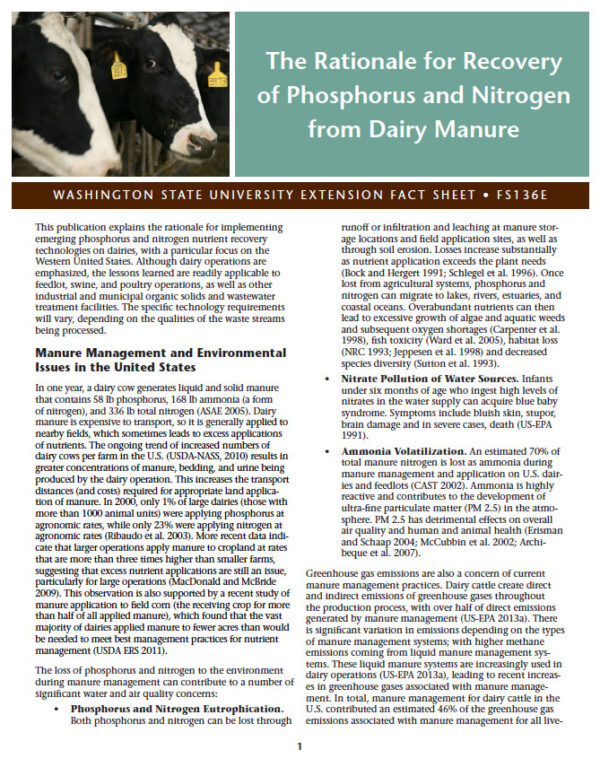 The Rationale for Recovery of Phosphorus and Nitrogen from Dairy Manure ...