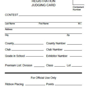 Senior Registration Card 4-H Judging Contest